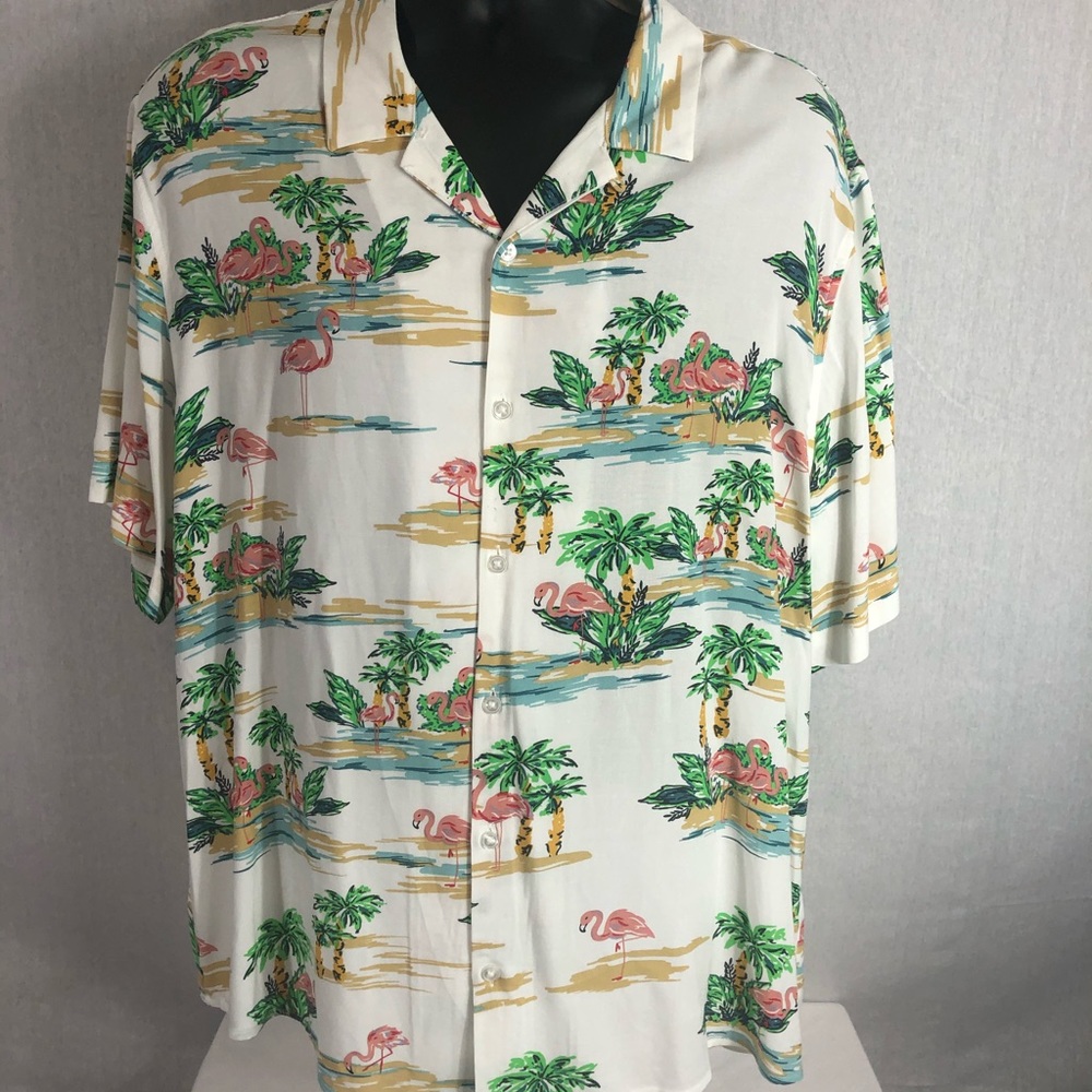 True Craft,Men’s, XL,Pink Flamingo Tropical Shirt